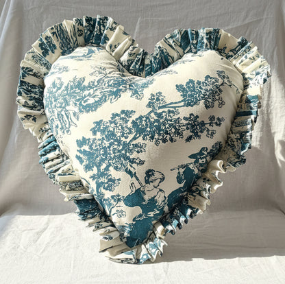 Blue Toile heart cushion alternative view - Viraasa premium home decor