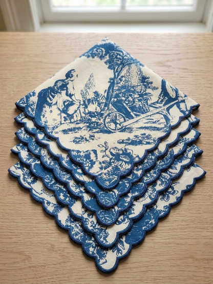 Indigo Blue Toile de Jouy Napkins with Scallop Edge | Set of 6