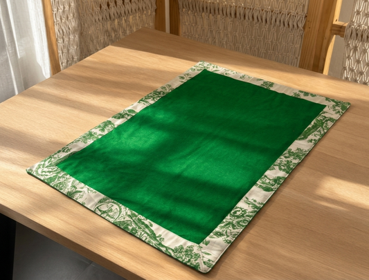 Green Toile Frame Placemat Set of 6 | Double Layer Organic Cotton