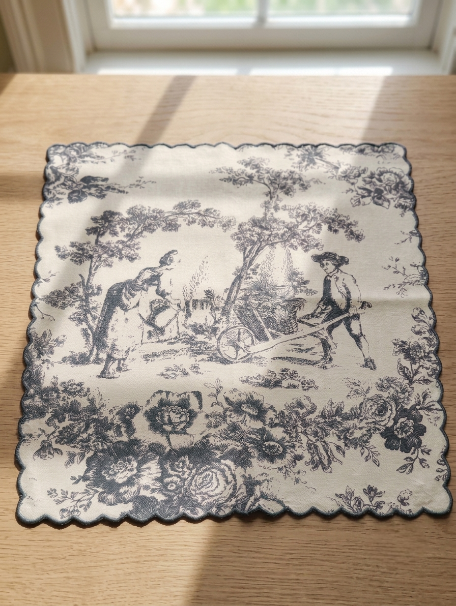Smoke Grey Toile de Jouy Dinner Napkins | Embroidered Set of 6
