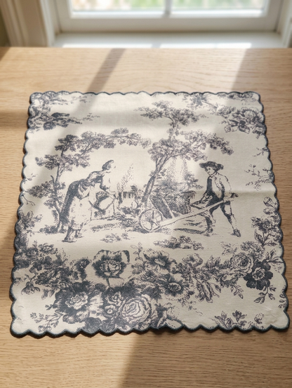 Smoke Grey Toile de Jouy Dinner Napkins | Embroidered Set of 6