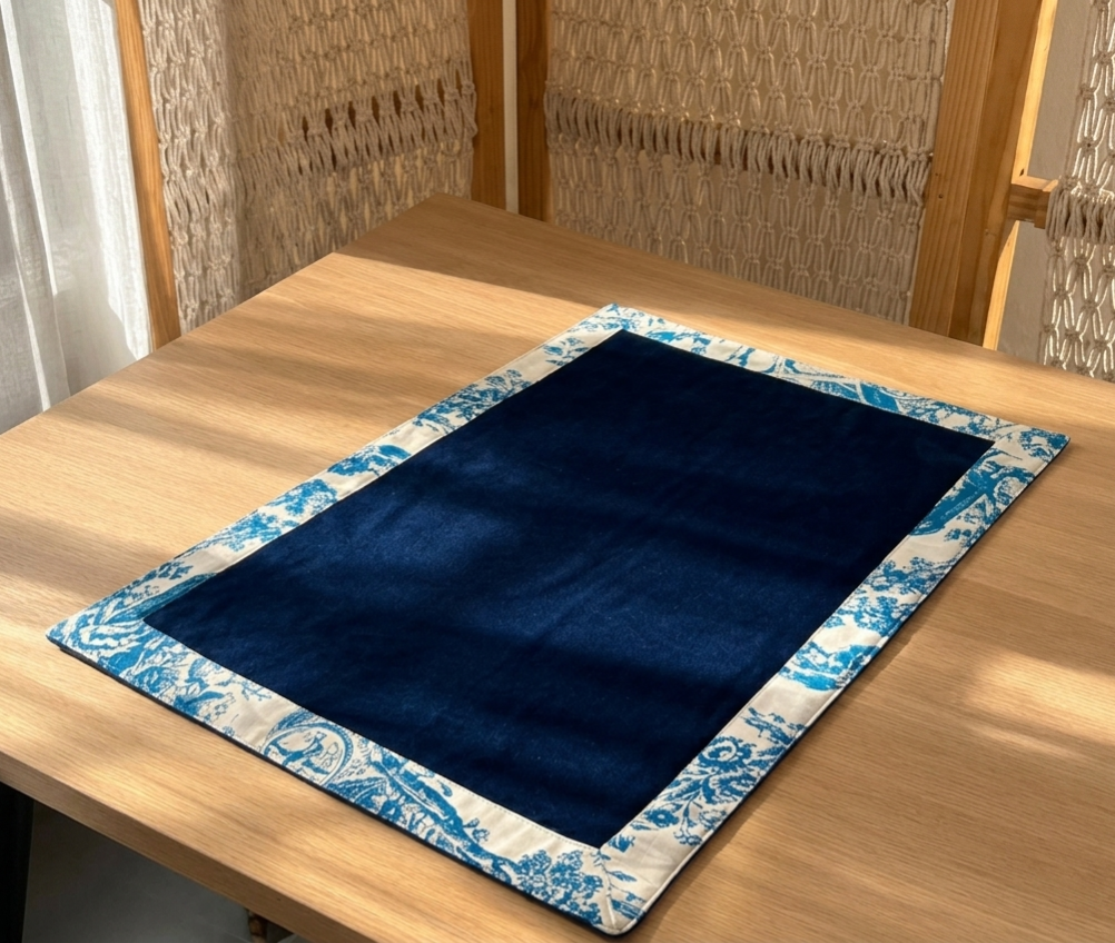 Blue Toile Frame Placemat Set of 6 | Double Layer Organic Cotton