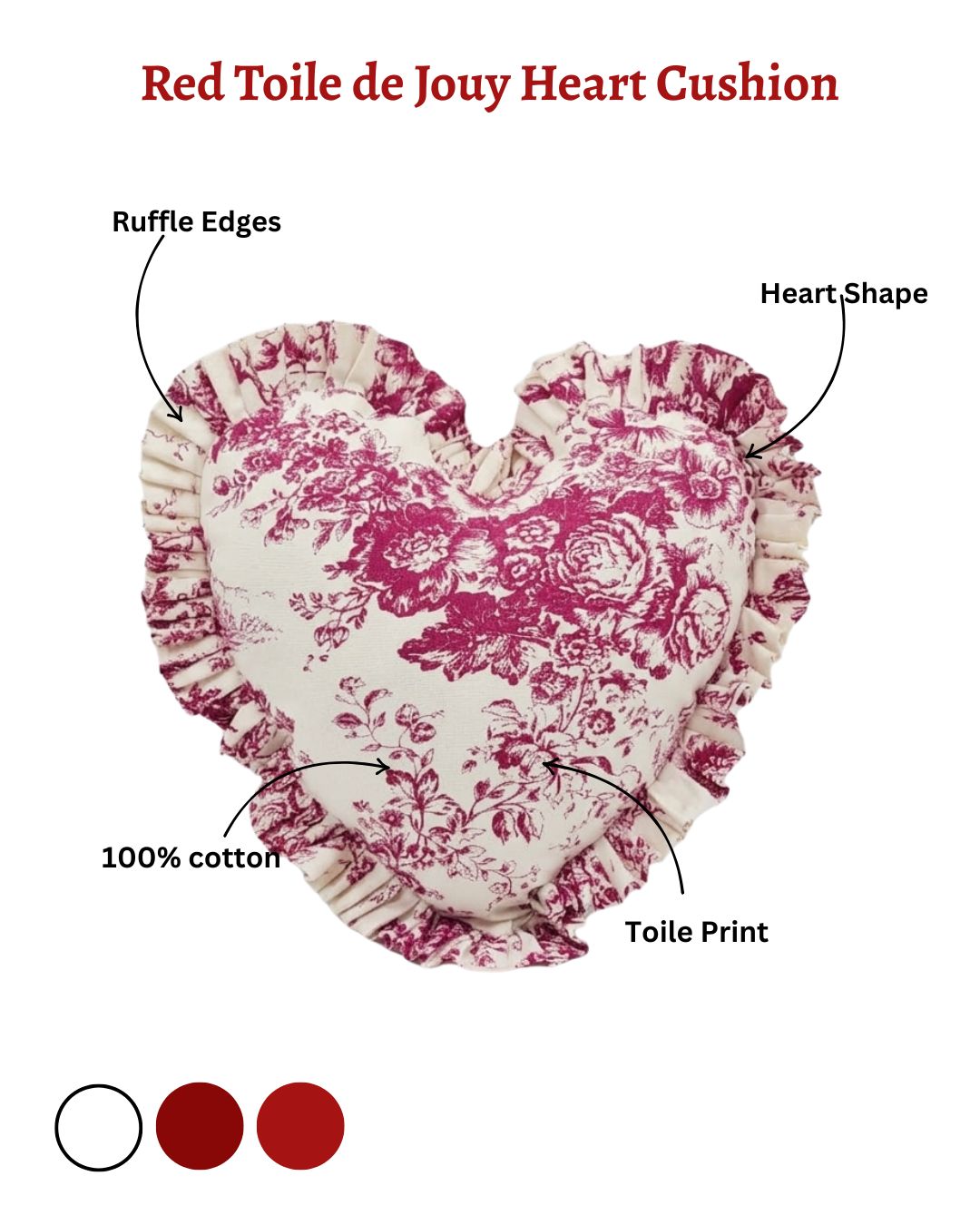Red Toile de Jouy Heart Filled Cushion | Vintage French Print Decor