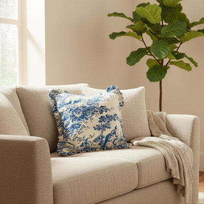 Blue Toile de Jouy Cushion Cover - Viraasa luxury French print home decor