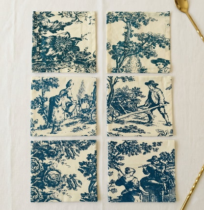 Folded Blue Toile cocktail napkin set - Viraasa luxury dining