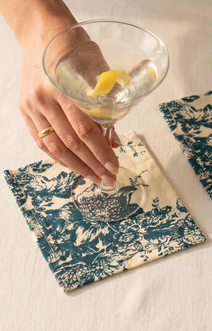 Blue Toile de Jouy Cocktail Napkins Set of 6 - Viraasa luxury French dining