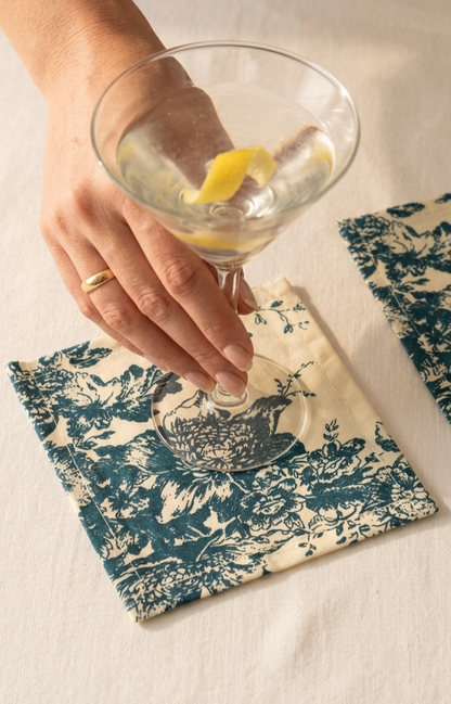 Blue Toile de Jouy Cocktail Napkins Set of 6 - Viraasa luxury French dining