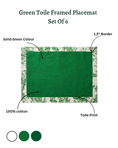 Green Toile Frame Placemat Set of 6 | Double Layer Organic Cotton