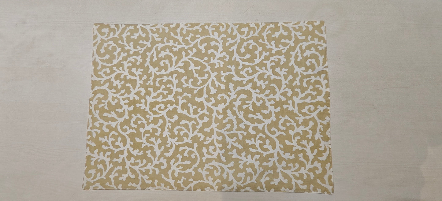 Golden Floral Print Cotton Table Mats Set of 6 - Viraasa luxury home decor