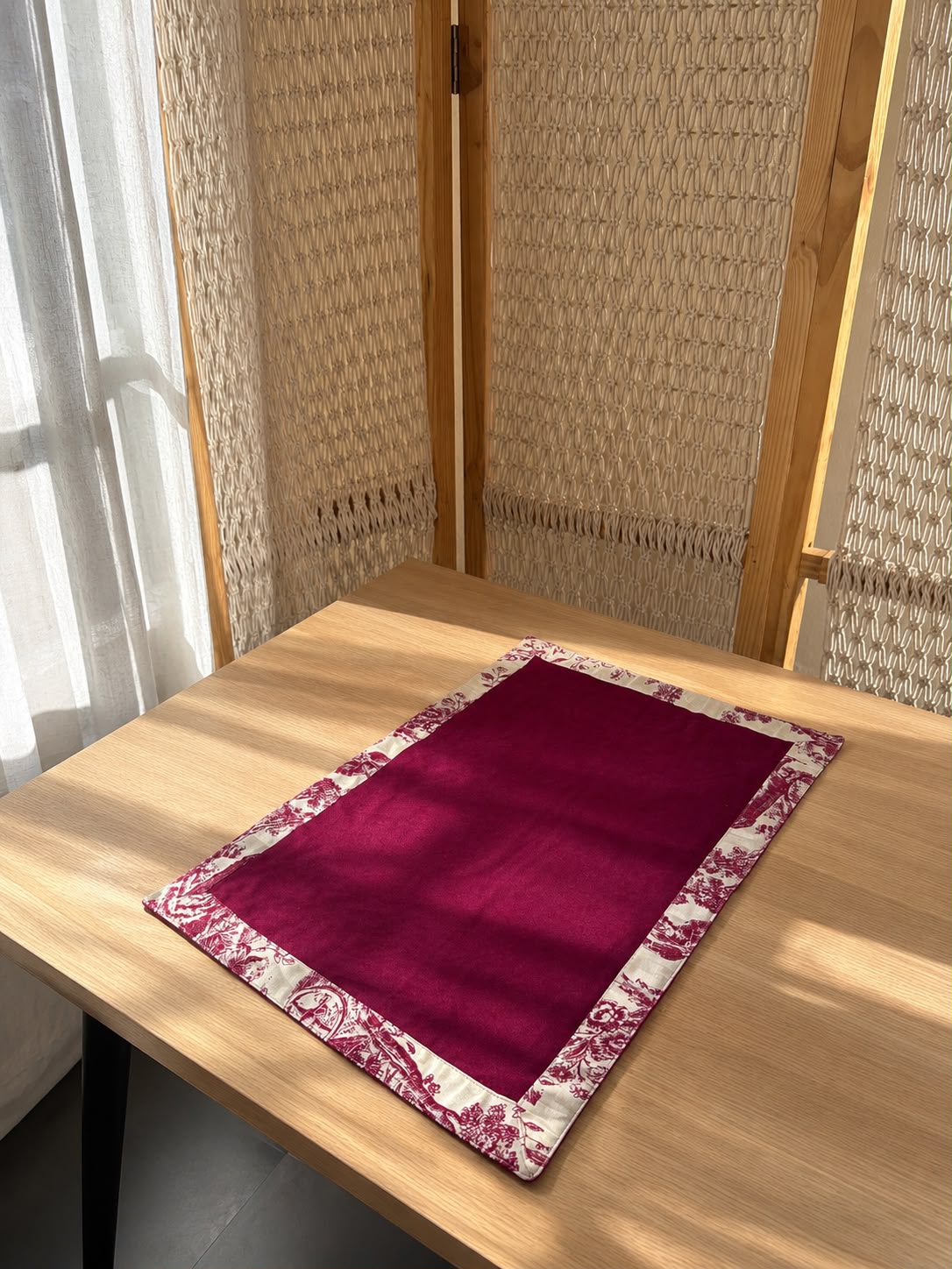 Red Toile Frame Placemat Set of 6 | Double Layer Organic Cotton