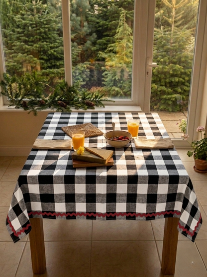 Black Gingham Cotton Table Cover| Classic Check Print