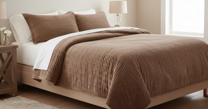 Brown Velvet Quilted Bedcover Set | Premium Cotton Velvet Bedding