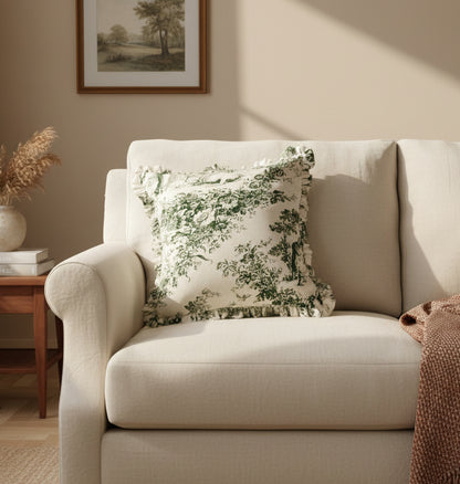 Green Toile de Jouy Cushion Cover - Viraasa luxury French print home decor