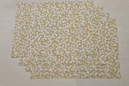 Golden floral placemat set full view - Viraasa luxury dining linens