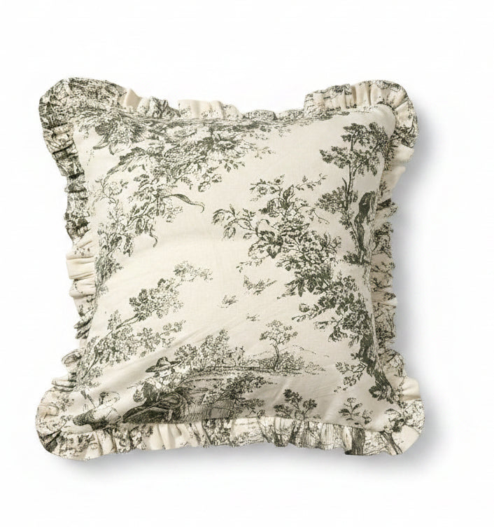 Grey Toile de Jouy print detail on cushion - Viraasa
