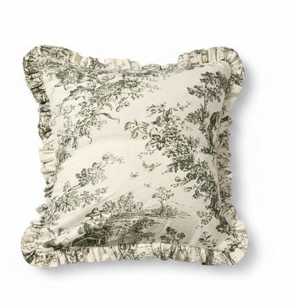 Grey Toile de Jouy print detail on cushion - Viraasa