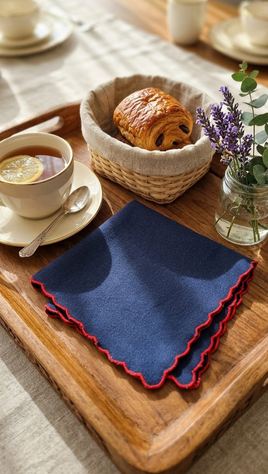 Midnight Scallop Embroidered Cotton Napkins Set of 6 | Dining Decor