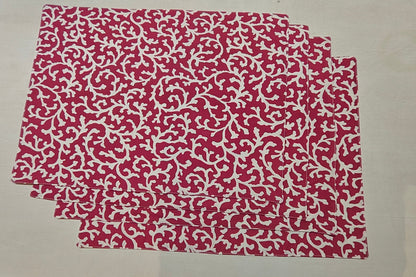 Red floral placemat set full view - Viraasa luxury dining linens