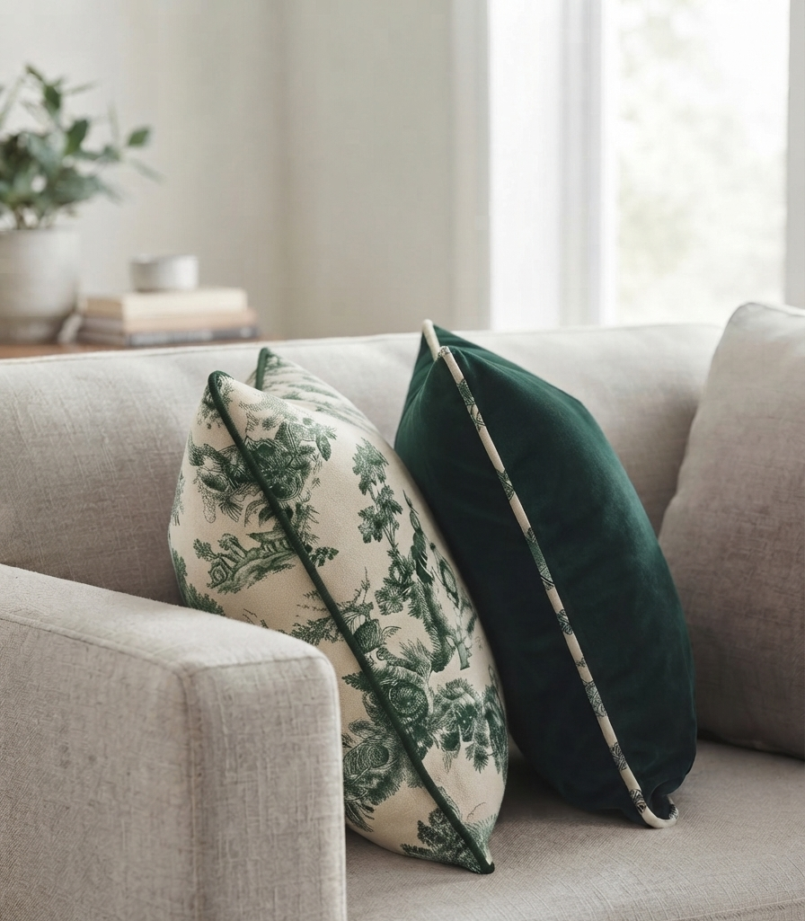 Green Contrast Duo | Filled Cushion Set of 2