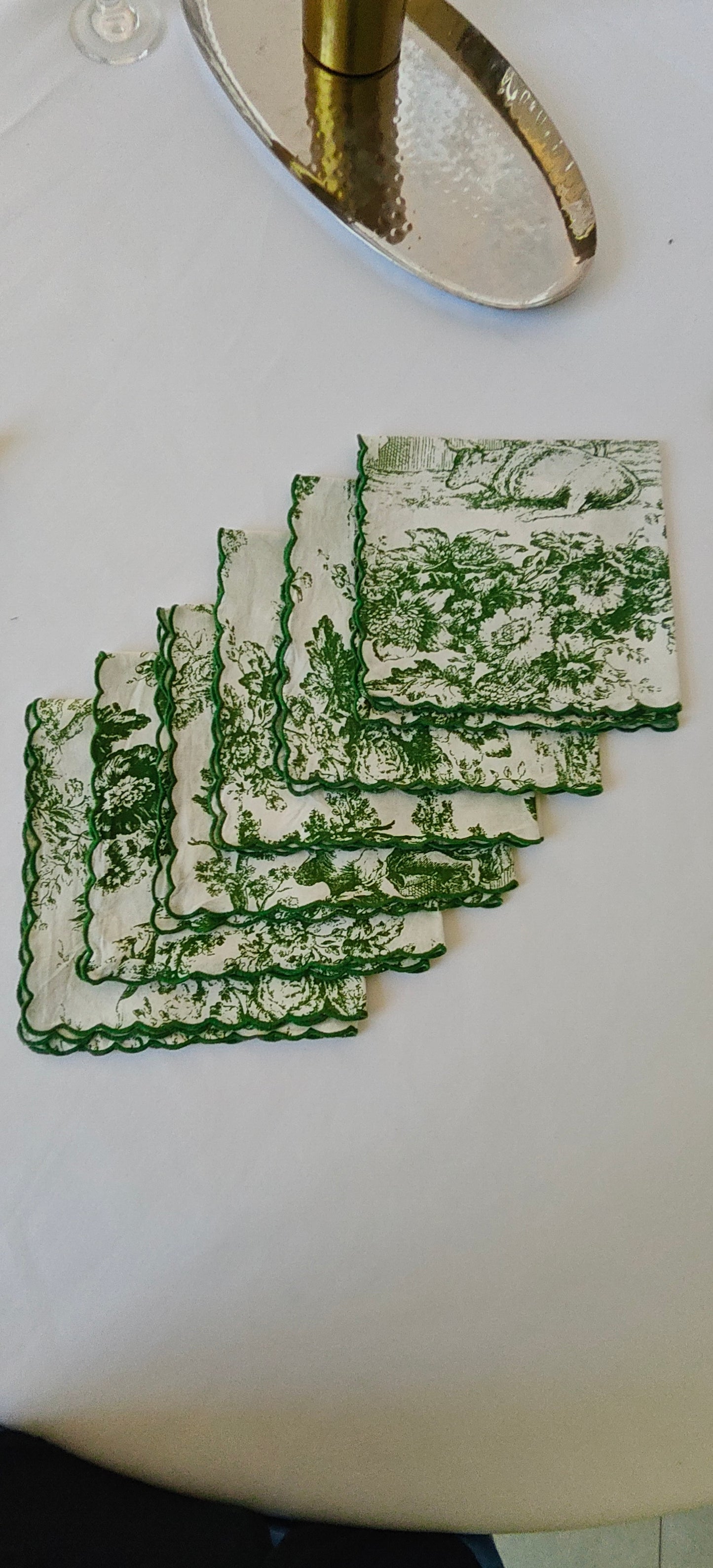 Green Toile de Jouy Table Trio | Runner, Placemats & Napkins Set for 6