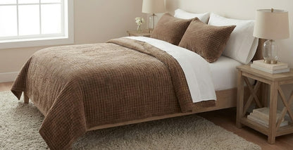 Brown Velvet Quilted Bedcover Set | Premium Cotton Velvet Bedding
