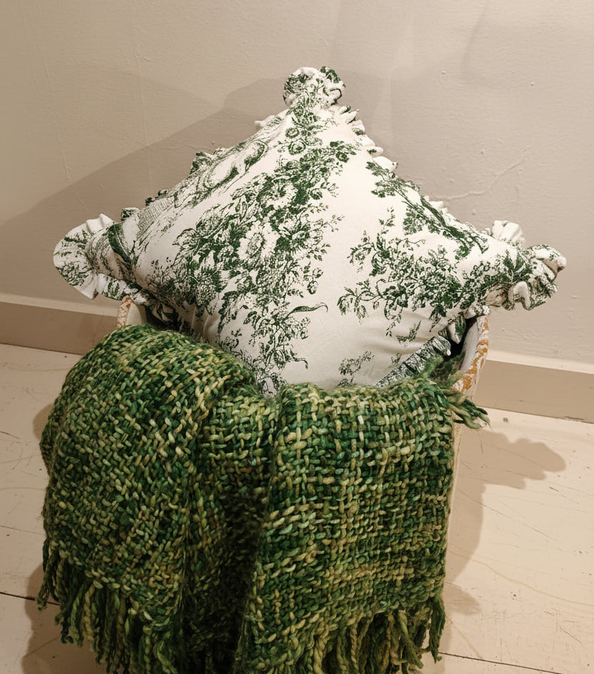 Back view of Green Toile de Jouy cushion - Viraasa