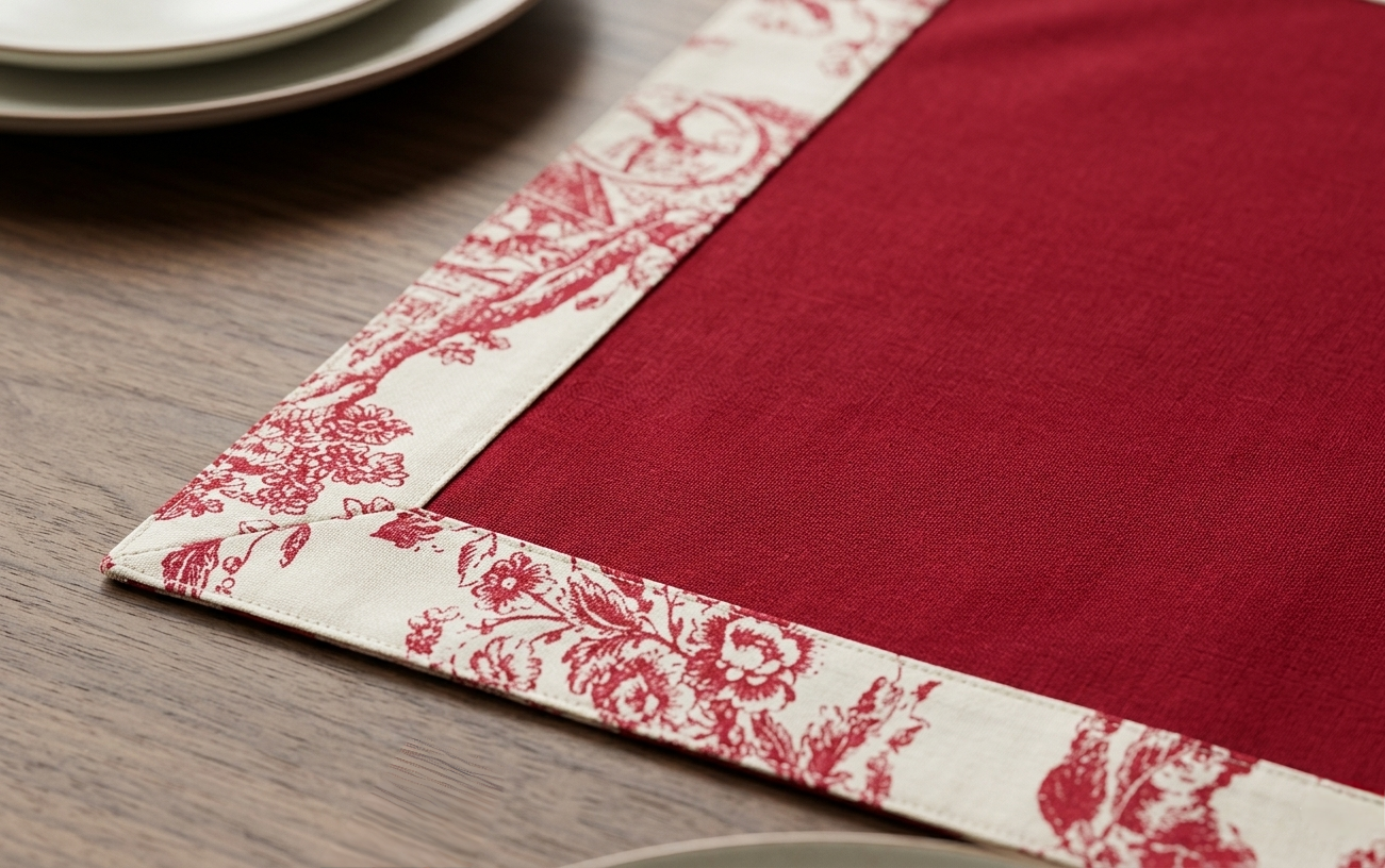 Red Toile Frame Placemat Set of 6 | Double Layer Organic Cotton