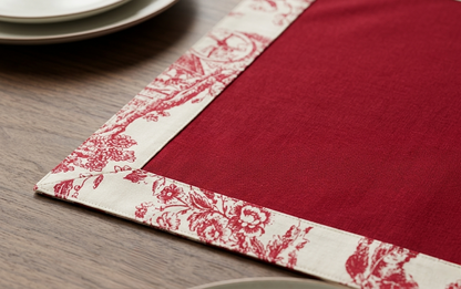 Red Toile Frame Placemat Set of 6 | Double Layer Organic Cotton