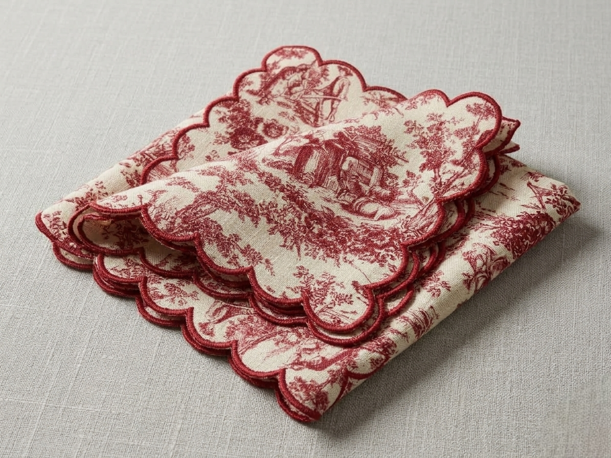 Set of red and white patterned Napkin on a light gray surface