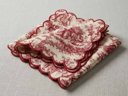 Set of red and white patterned Napkin on a light gray surface