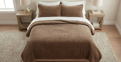 Brown Velvet Quilted Bedcover Set | Premium Cotton Velvet Bedding