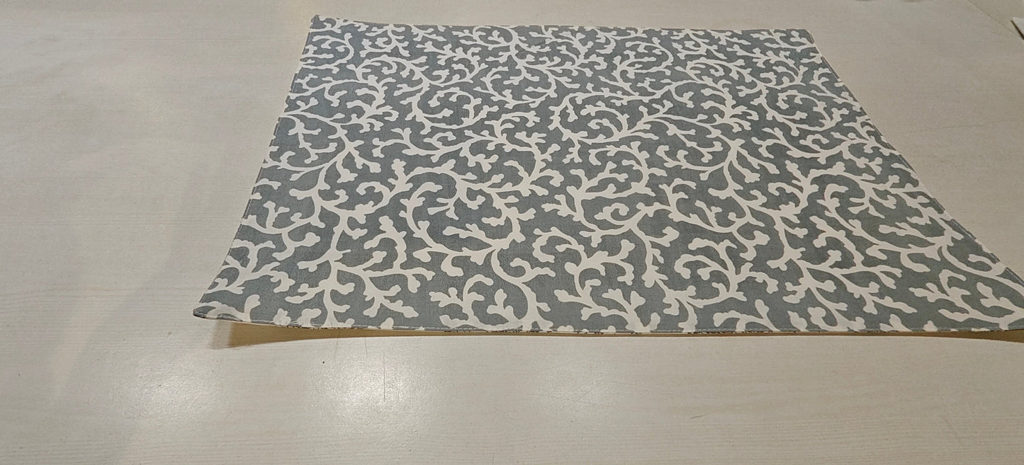 Grey floral placemats styled on dining table - Viraasa