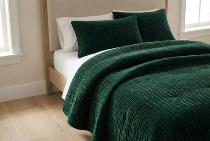 Emerald Green Velvet Quilted Bedcover Set | Premium Cotton Velvet Bedding