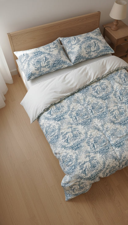Blue Toile de Jouy Duvet Cover Set | Luxury French Print Bedding