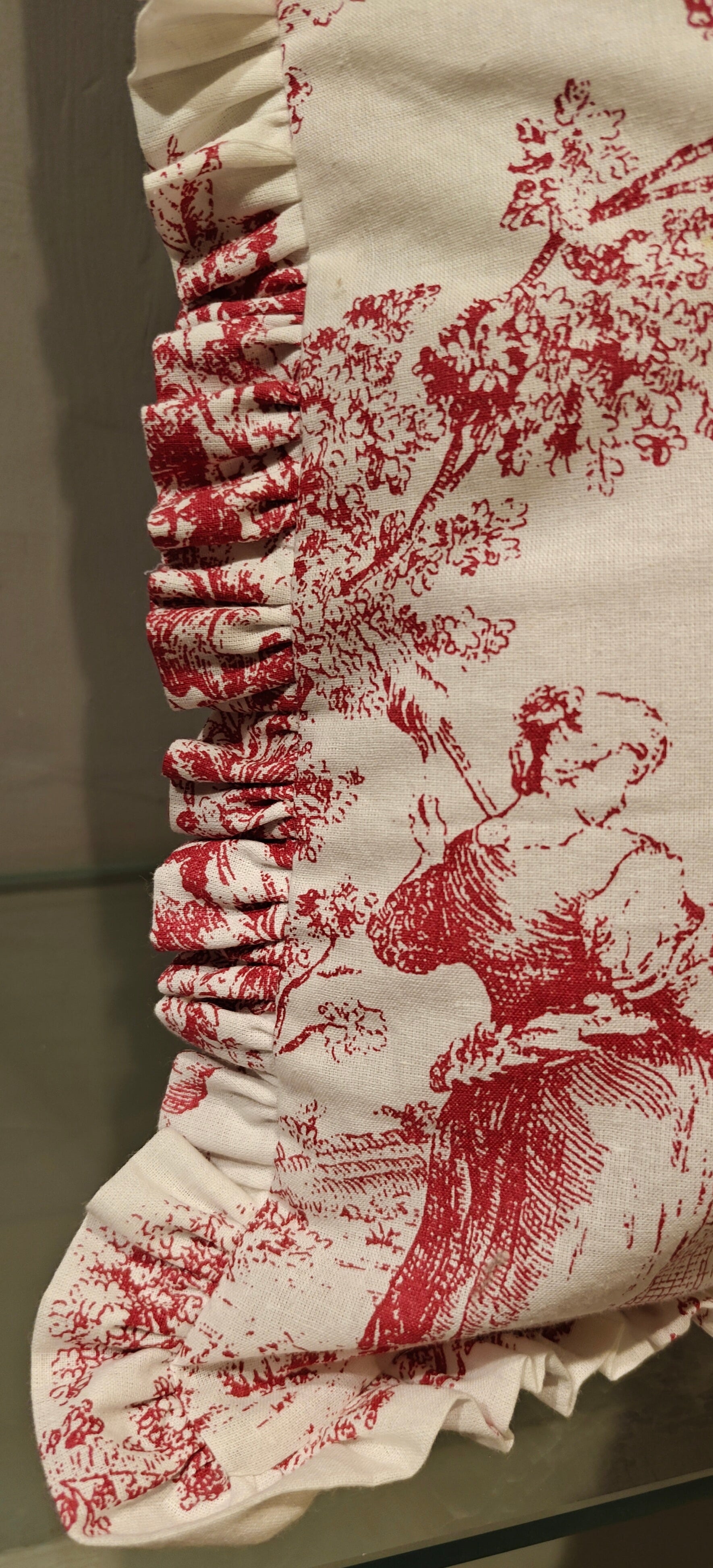 Back view of Red Toile de Jouy cushion - Viraasa