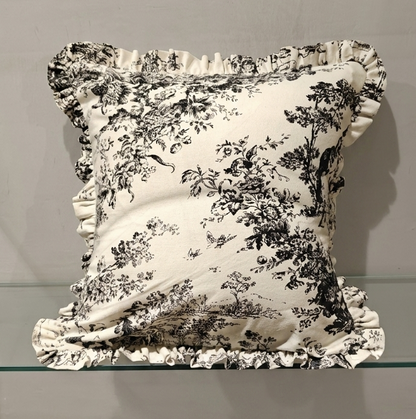 Black Toile de Jouy print detail on cushion - Viraasa