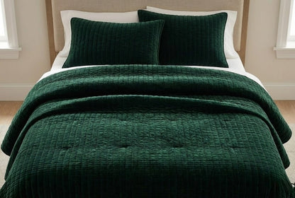 Emerald Green Velvet Quilted Bedcover Set | Premium Cotton Velvet Bedding