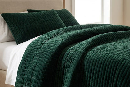 Emerald Green Velvet Quilted Bedcover Set | Premium Cotton Velvet Bedding