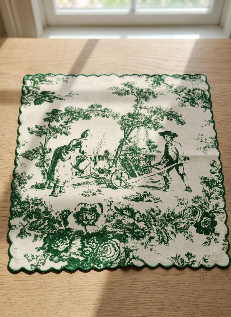 Forest Green Toile de Jouy Embroidered Napkins | Set of 6