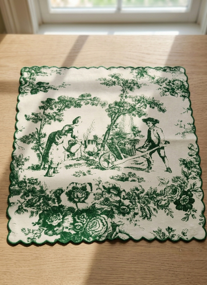 Forest Green Toile de Jouy Embroidered Napkins | Set of 6