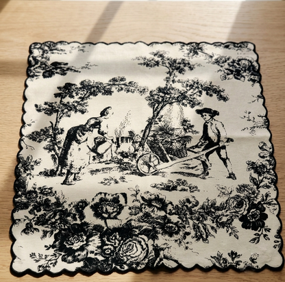 Noir Black Toile de Jouy Hand-Embroidered Napkins | Set of 6