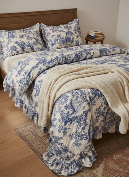 Blue Toile de Jouy 3-Piece Comforter Set | Luxury French Print Bedding