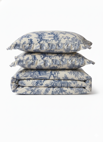 Blue Toile de Jouy 3-Piece Comforter Set | Luxury French Print Bedding