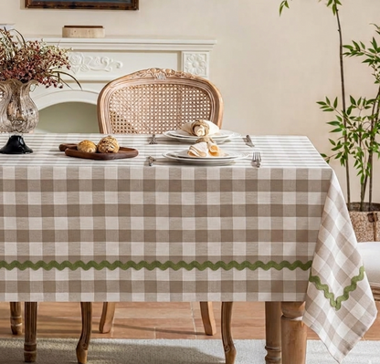 Beige Gingham Cotton Table Cover | Classic Check Print