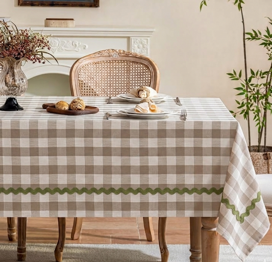Beige Gingham Cotton Table Cover | Classic Check Print