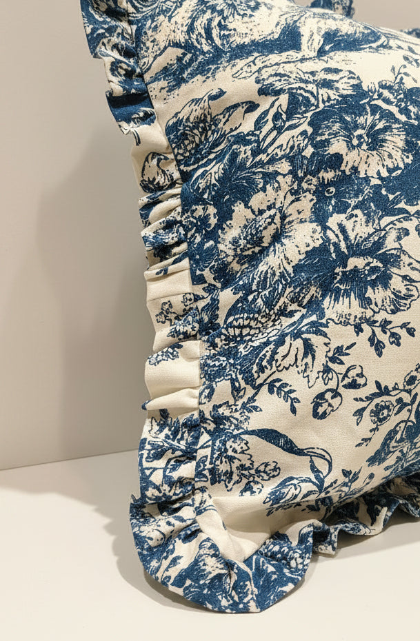 Blue Toile cushion alternative view - Viraasa luxury home
