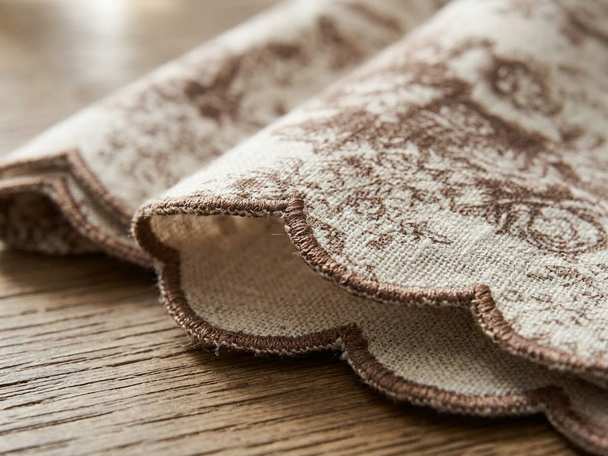 Brown Toile de Jouy Scallop Linen Napkins Set of 6 | Premium French Dining