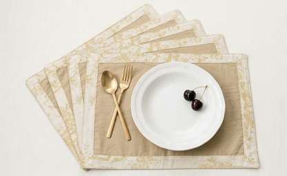 Beige Toile Frame Placemat Set of 6 | Double Layer Organic Cotton