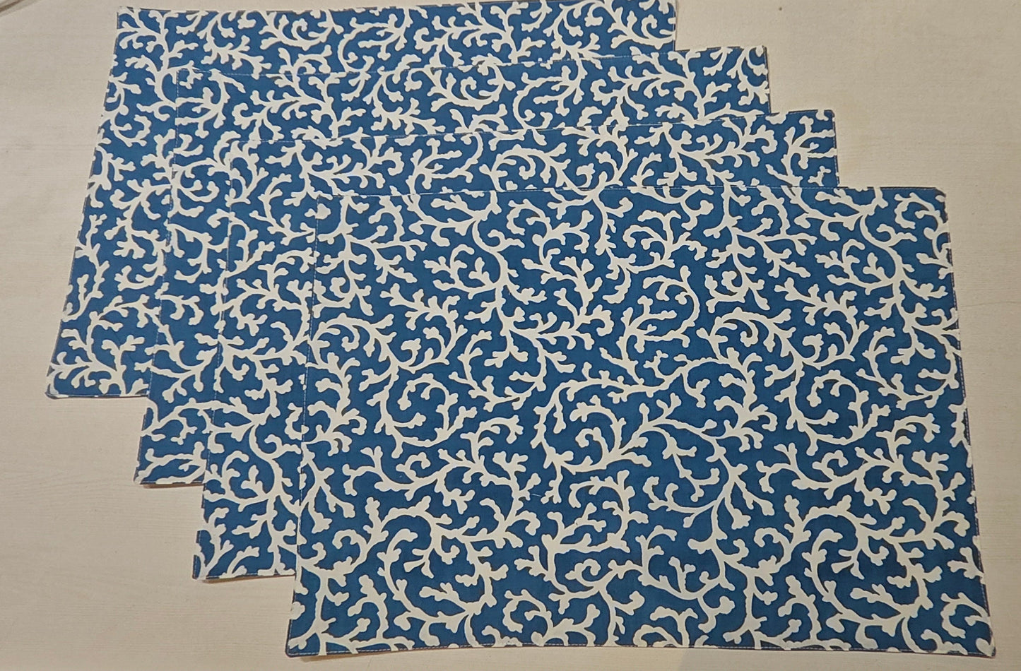 Blue floral placemat set full view - Viraasa luxury dining linens