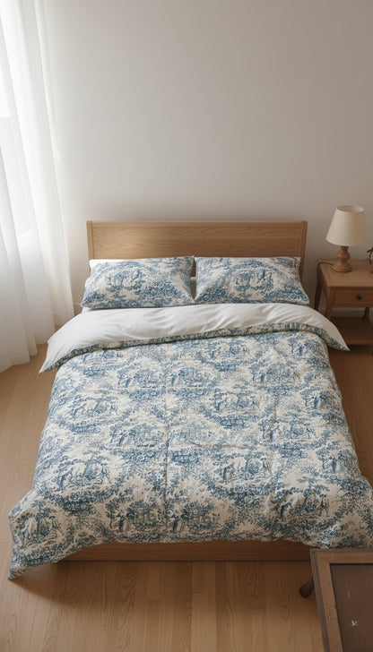 Blue Toile de Jouy Duvet Cover Set | Luxury French Print Bedding